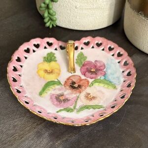 Vintage Heart-Shaped Porcelain Hand-Painted Trinket Tray